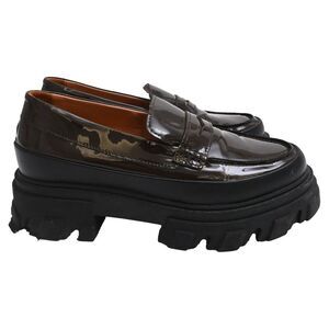 Ganni Chunky Penny Loafers in Brown Patent Leather